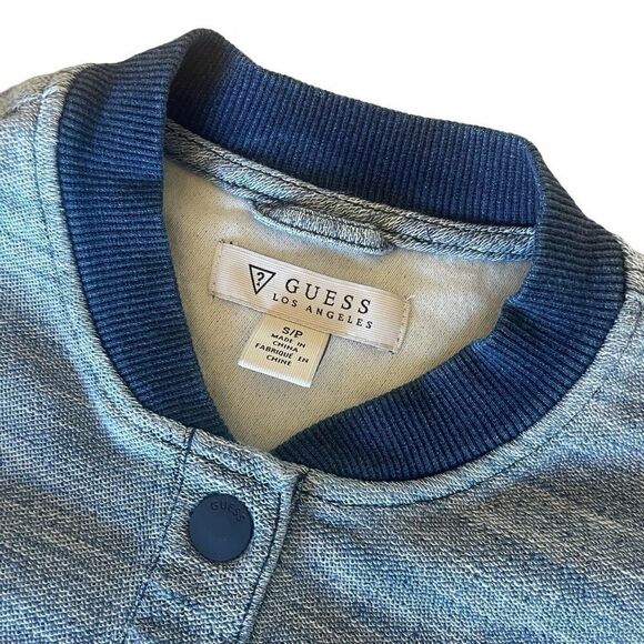 Vtg Guess Blue Snap Up Front Varsity Jacket Women’s Size Small Cotton Pockets - Picture 2 of 5